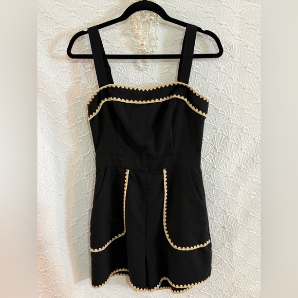 entro Pants - Entro Black Romper with Cream Scallop Trim